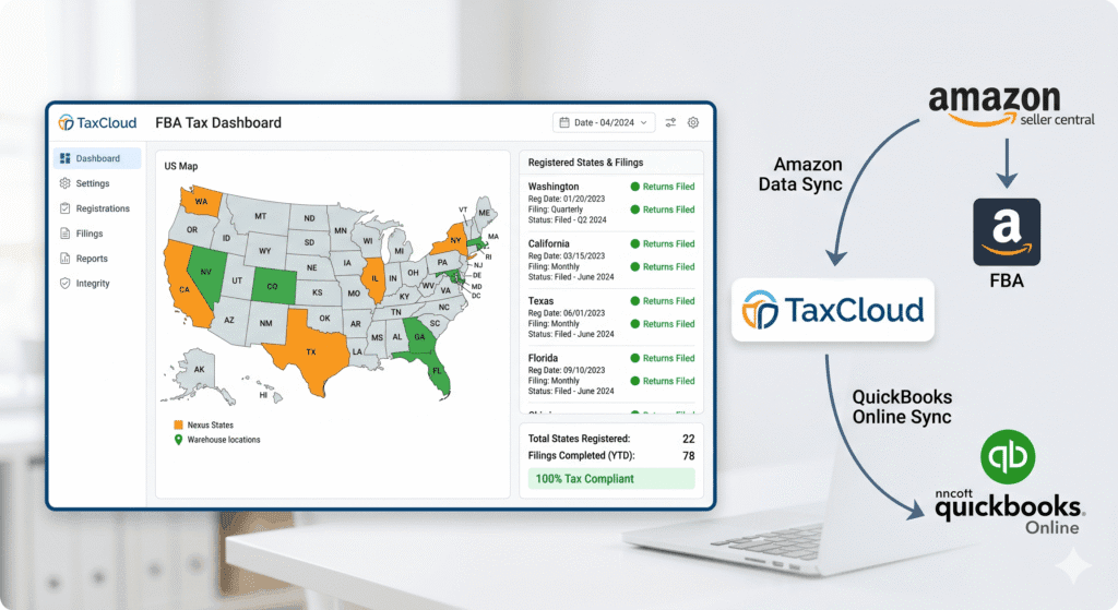 TaxCloud amazon sellers sales tax automation dashboard nexus tracking