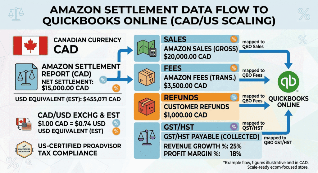 Amazon FBA settlement reconciliation into QuickBooks for Canadian sellers