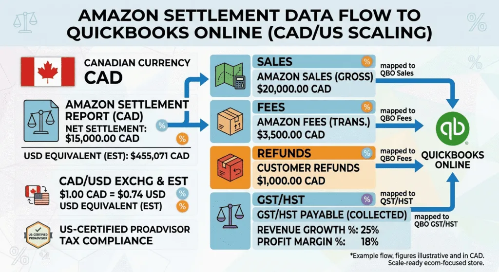 Amazon FBA settlement reconciliation into QuickBooks for Canadian sellers