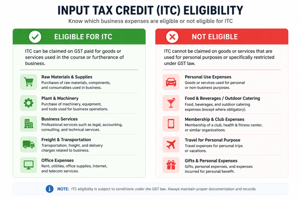 Comparison chart of GST/HST eligible and non-eligible business expenses