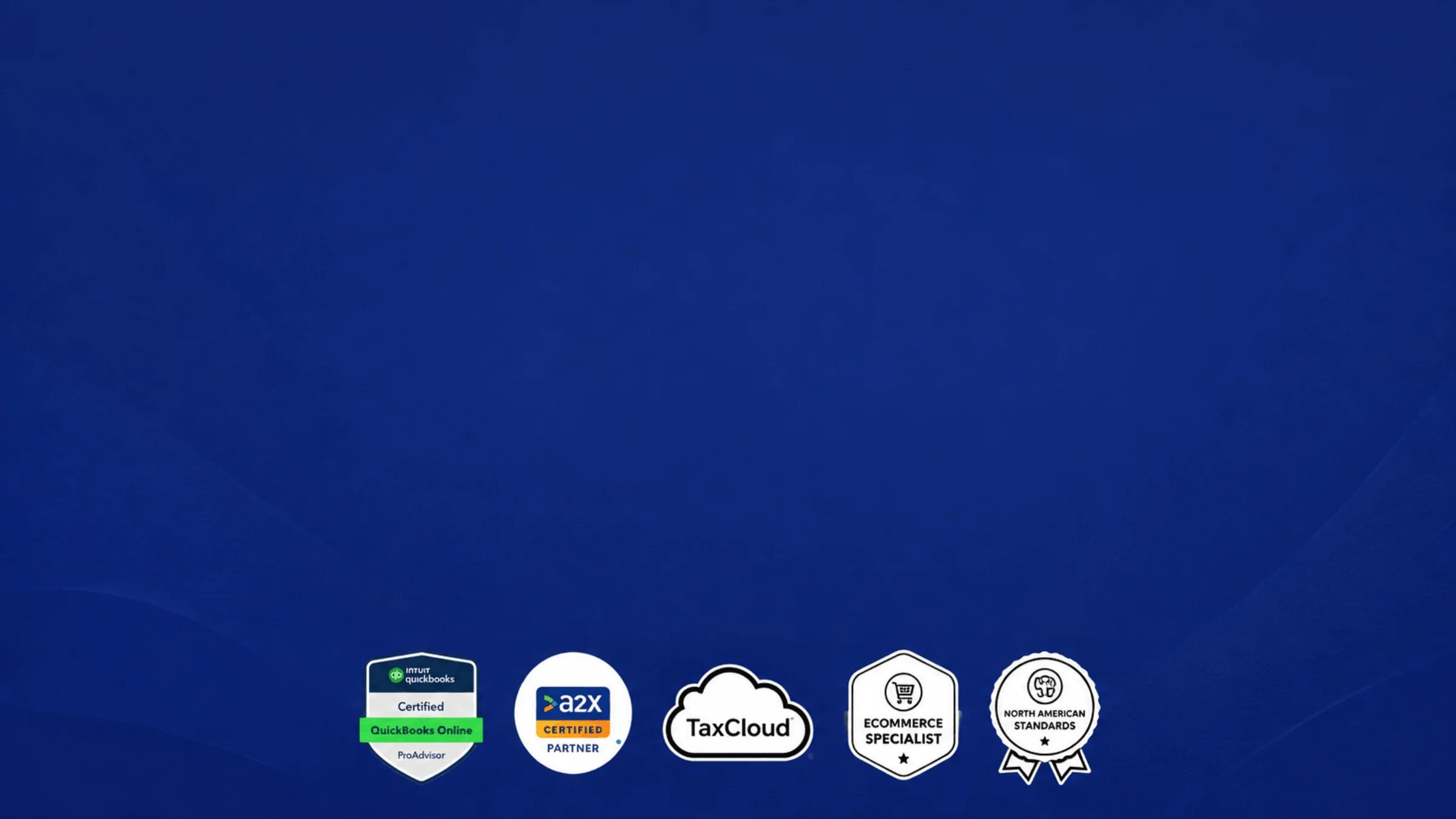 Thelonex trust badges showing QuickBooks Certified ProAdvisor, A2X Partner, and TaxCloud logos for US and Canadian e-commerce sellers